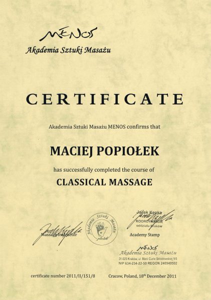 Maciej Popiołek fizjoterapeuta Kraków MASANA multifizjo